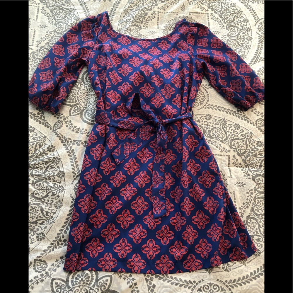 Adorable patterned orange and blue dress
